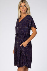 Navy Blue Speckled Button Front Dress