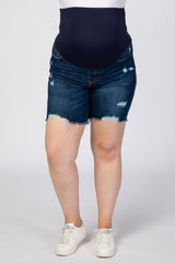 Navy Distressed Plus Maternity Shorts