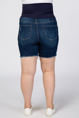 Navy Distressed Plus Maternity Shorts