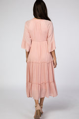 Pink Swiss Dot Tiered Midi Dress