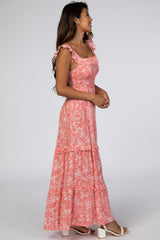 Pink Floral Ruffle Smocked Maxi Dress