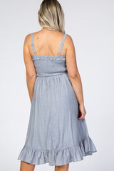 Blue Ruffle Smocked Maternity Dress