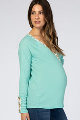 Mint Floral Accent Maternity Top