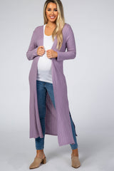 Lavender Soft Ribbed Long Maternity Cardigan