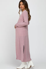 Pink Soft Ribbed Long Maternity Cardigan
