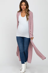 Pink Soft Ribbed Long Maternity Cardigan