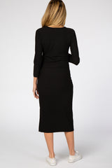 Black 3/4 Sleeve Maternity Midi Dress
