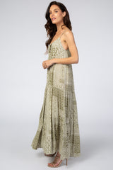 Light Olive Paisley Tiered Maxi Dress