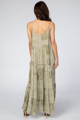 Light Olive Paisley Tiered Maxi Dress