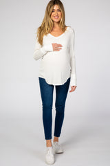 White Knit Long Sleeve Maternity Top