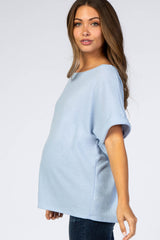 Light Blue Boxy Waffle Knit Maternity Top