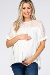 White Floral Embroidered Maternity Blouse