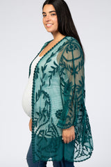 Teal Lace Mesh Long Sleeve Maternity Plus Cover Up