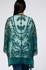 Teal Lace Mesh Long Sleeve Maternity Plus Cover Up