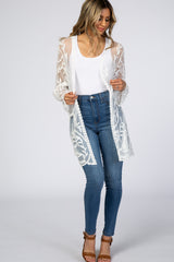 White Lace Mesh Long Sleeve Cover Up