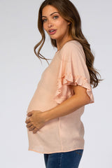 Peach Ruffle Short Sleeve Maternity Blouse