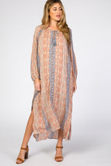 Multicolor Printed Button Front Maternity Maxi Dress