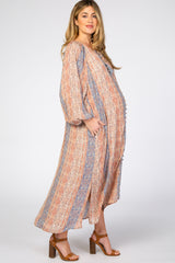 Multicolor Printed Button Front Maternity Maxi Dress