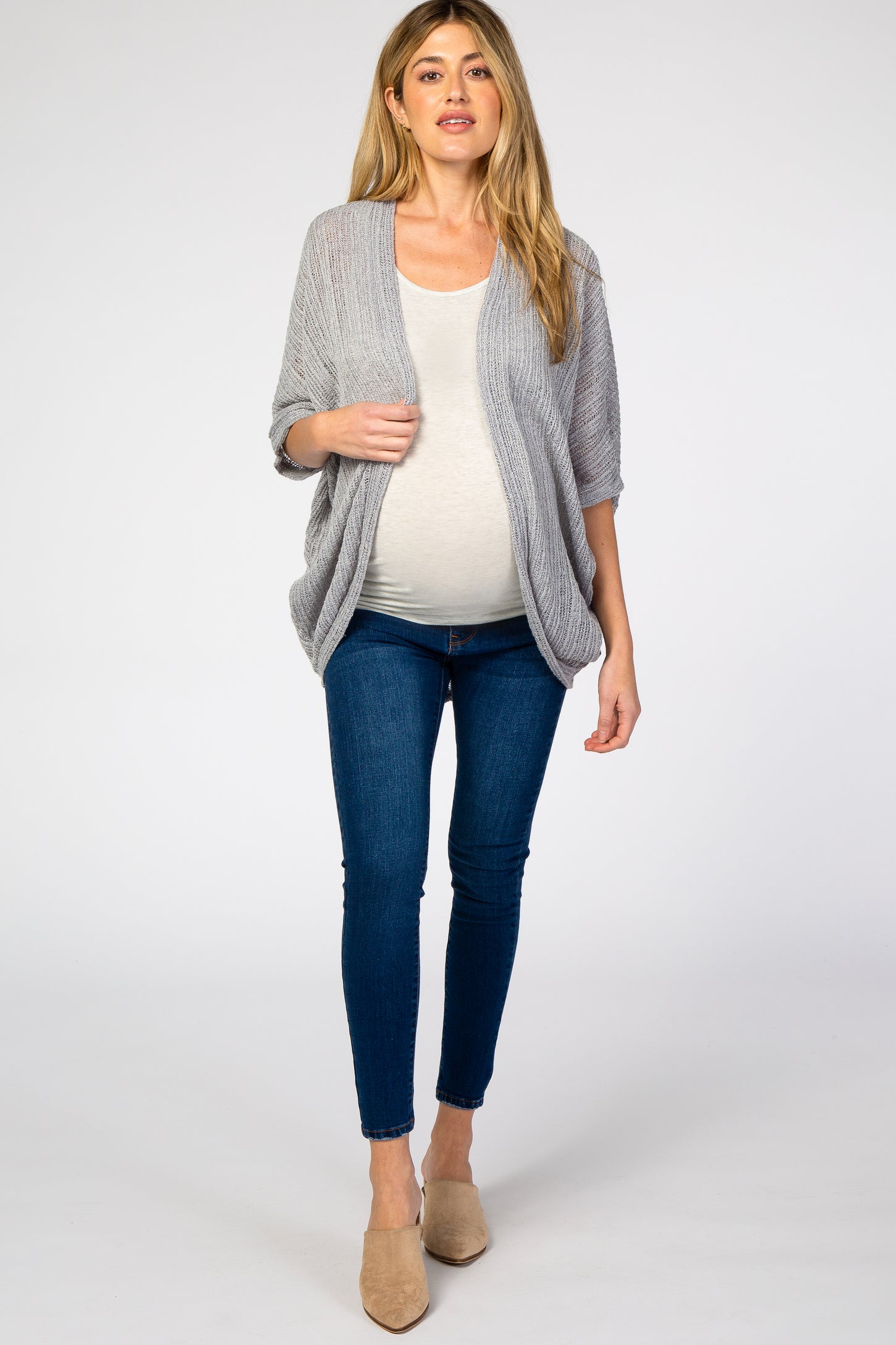 Grey Woven Knit Dolman Maternity Cover Up PinkBlush