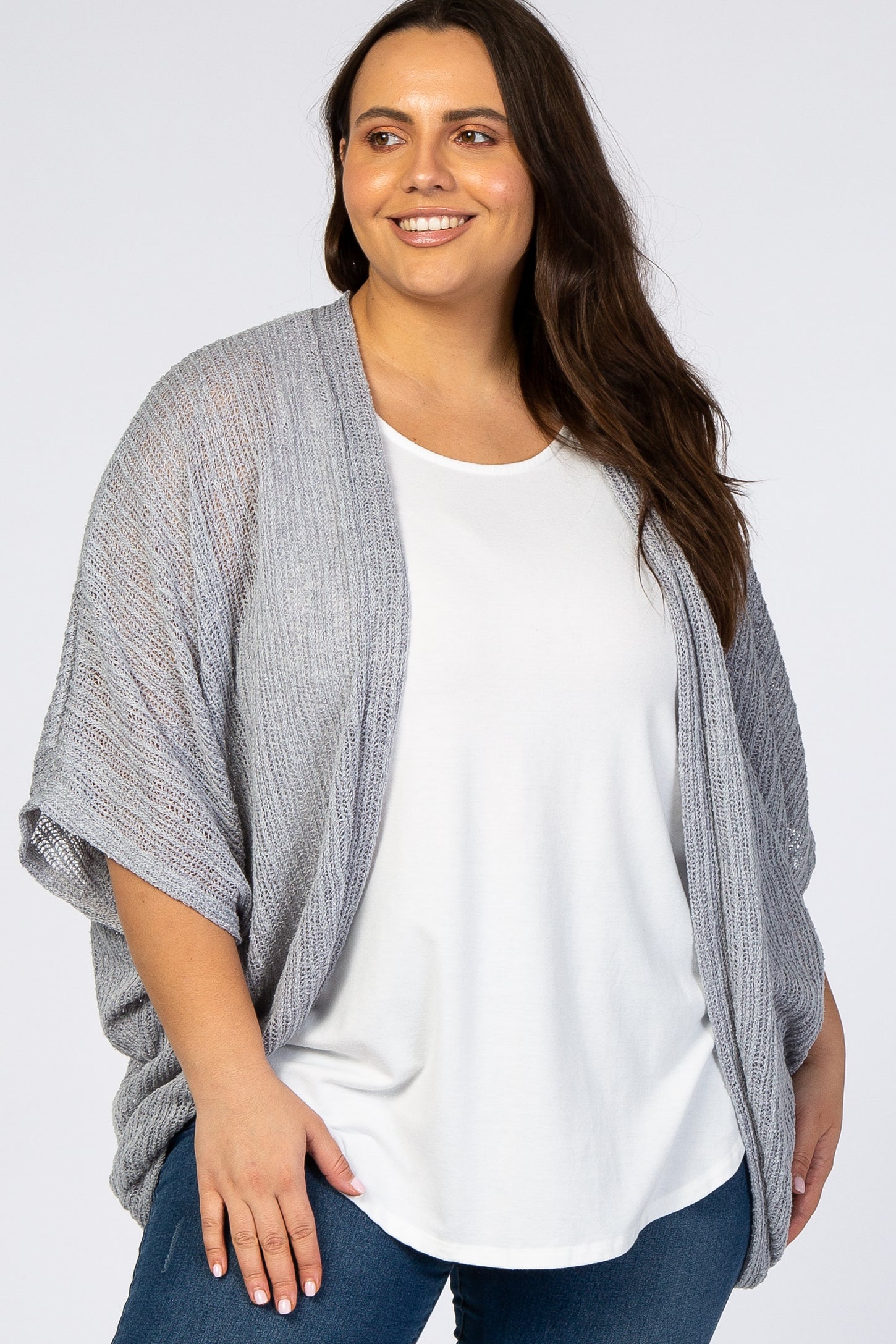 Grey Woven Knit Dolman Plus Cover Up
