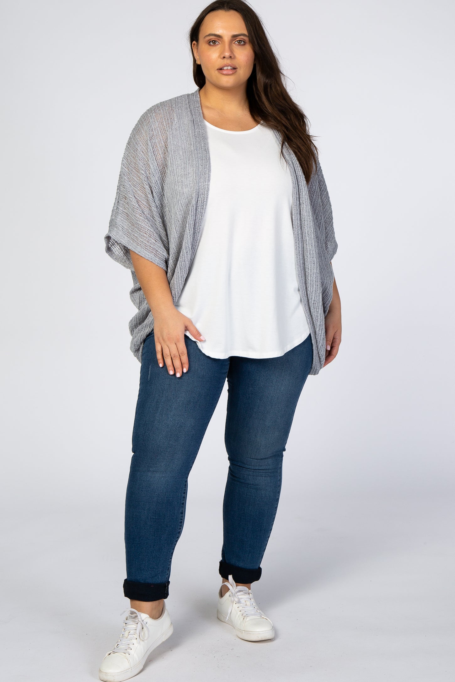 Grey Woven Knit Dolman Plus Cover Up