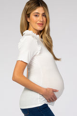 White Ruffle Short Sleeve Maternity Top