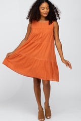 Orange Swiss Dot Tiered Dress