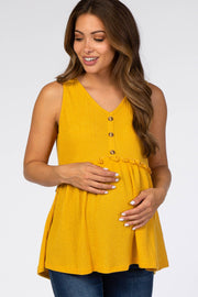Yellow Waffle Knit Peplum Sleeveless Maternity Top
