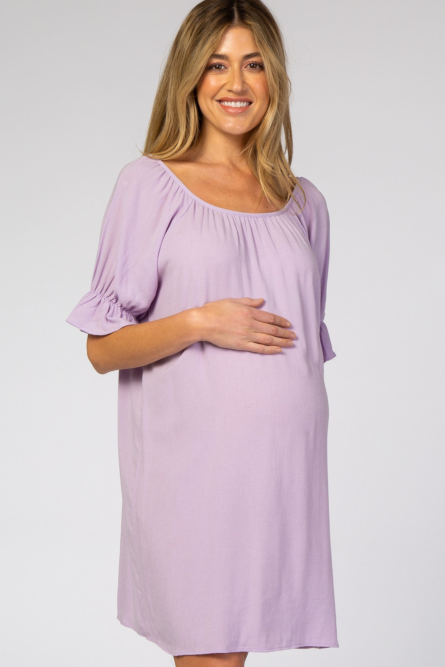 Lavender Knot Back Short Sleeve Maternity Dress