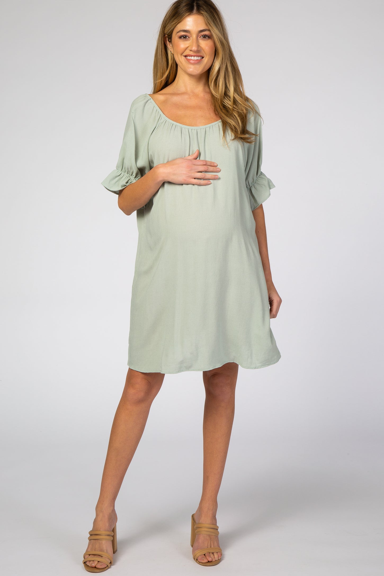 Dusty Mint Knot Back Short Sleeve Maternity Dress
