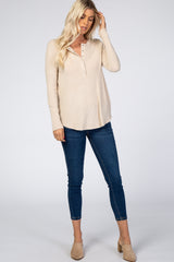Beige Brushed Knit Ribbed Top