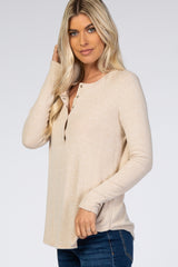 Beige Brushed Knit Ribbed Top
