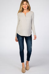 Heather Grey Brushed Knit Ribbed Maternity Top