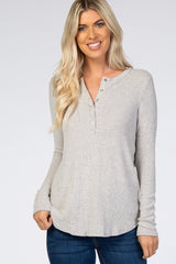 Heather Grey Brushed Knit Ribbed Top