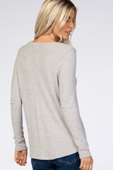 Heather Grey Brushed Knit Ribbed Top