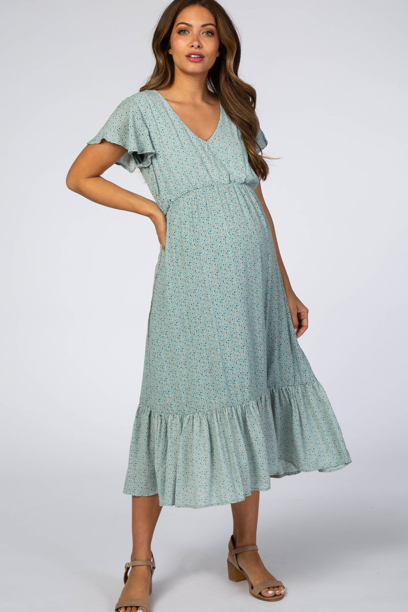 Mint Dot Print Ruffle Maternity Midi Dress – PinkBlush