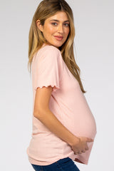 Pink Ruffle Trim Ribbed Maternity Top