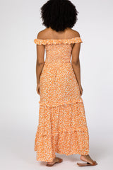 Orange Floral Ruffle Smocked Maxi Dress
