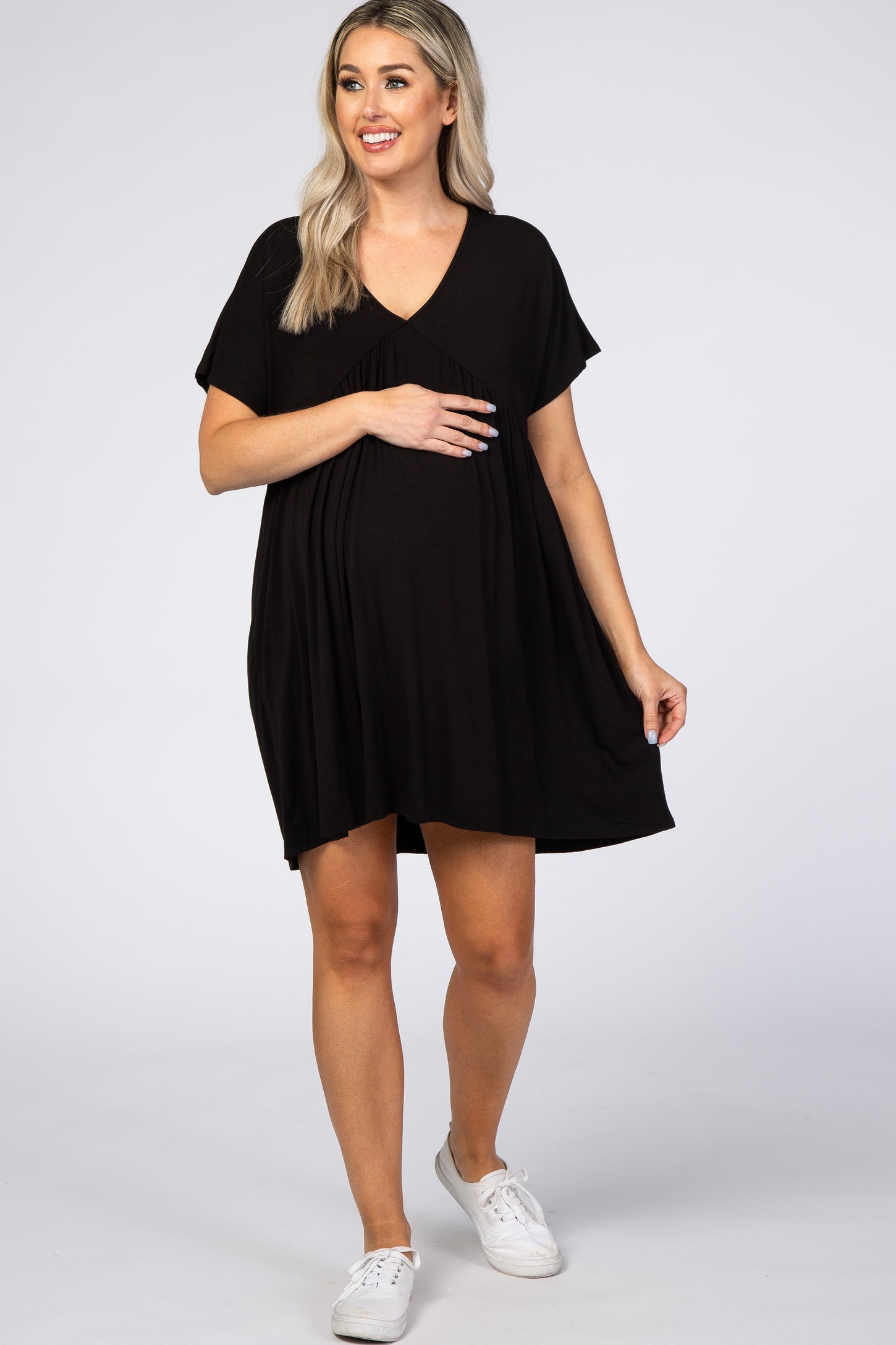 Black V-Neck Dolman Maternity Dress