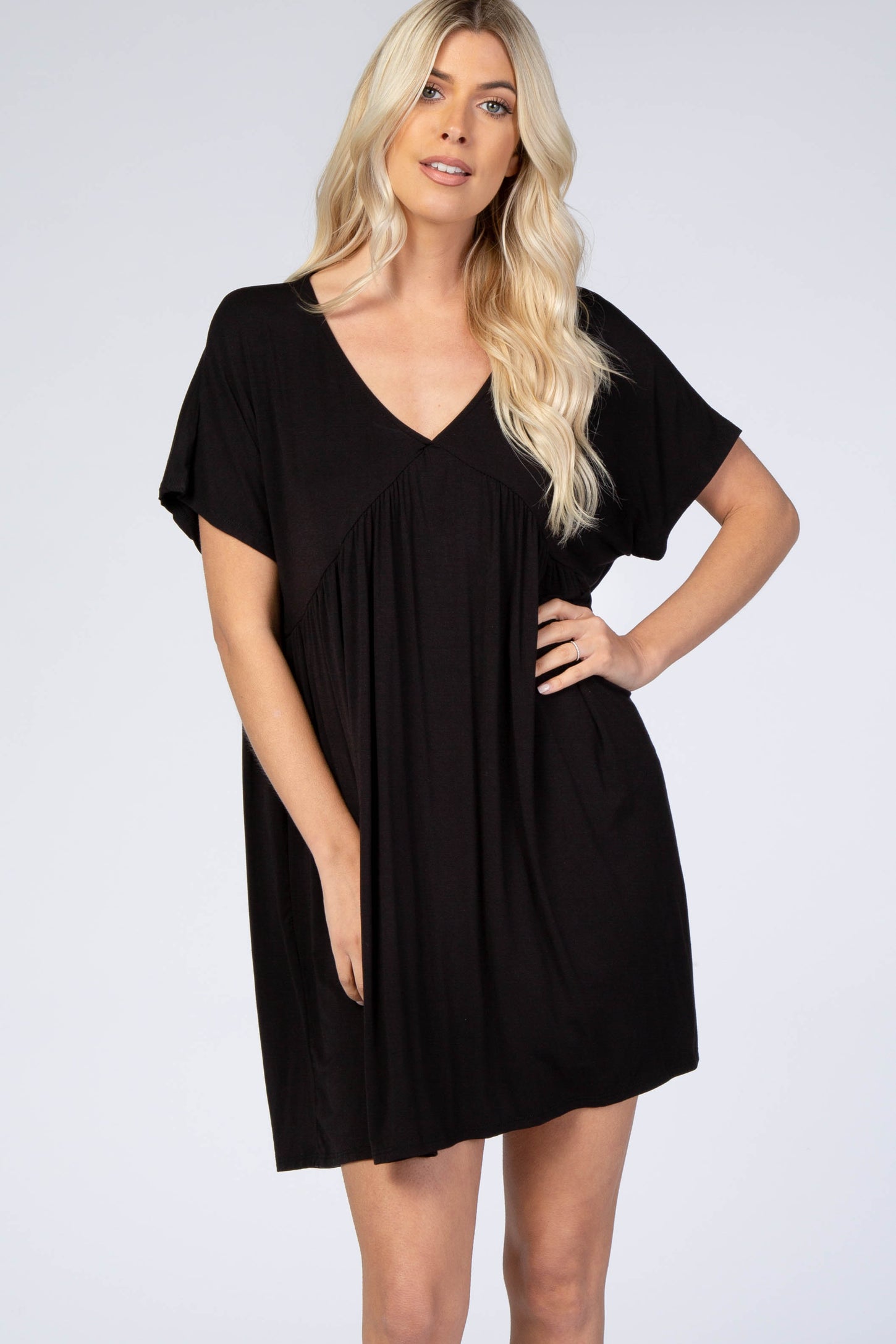 Black V-Neck Dolman Dress