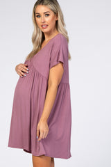 Mauve V-Neck Dolman Maternity Dress