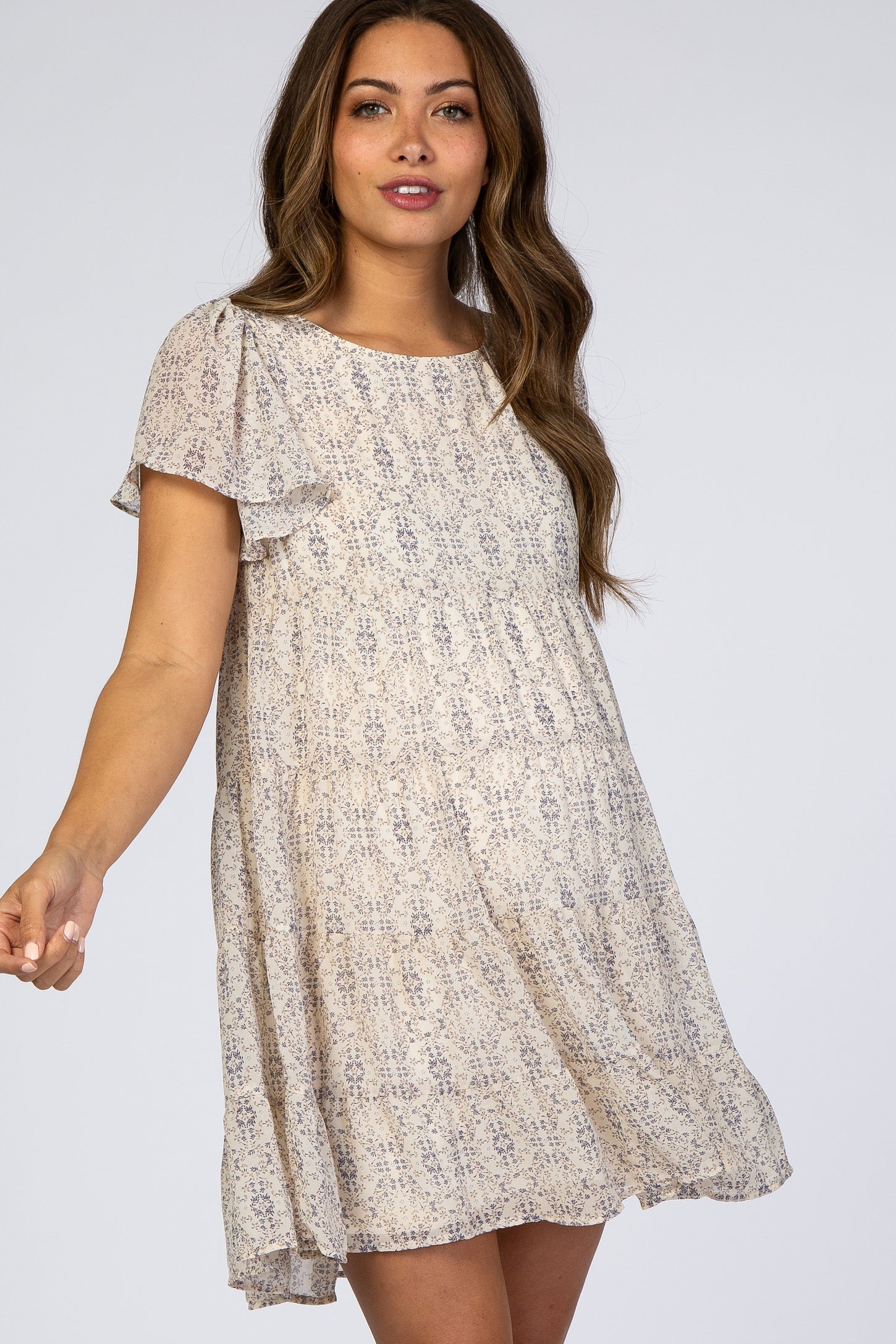 Ivory Floral Tiered Maternity Babydoll Dress – PinkBlush