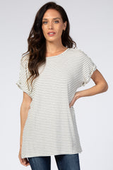 White Striped Ribbed Crisscross Back Top