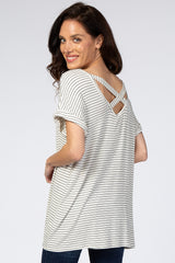 White Striped Ribbed Crisscross Back Top