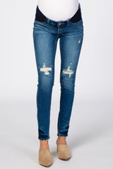Blue Distressed Side Insert Maternity Jeans