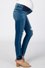 Blue Distressed Side Insert Maternity Jeans