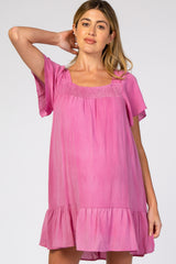 Pink Smocked Ruffle Maternity Dress