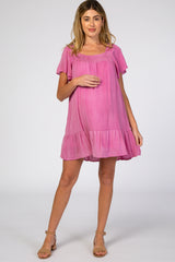 Pink Smocked Ruffle Maternity Dress