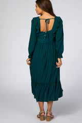 Emerald Floral Embroidered Ruffled Maternity Midi Dress