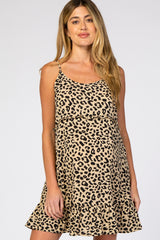 Taupe Leopard Print Sleeveless Maternity Mini Dress